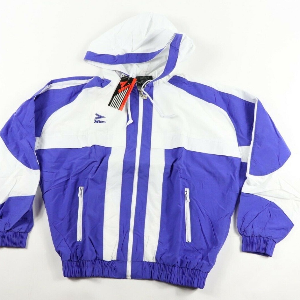 Vintage 90s New Mitre Spell Out Hooded Jacket M